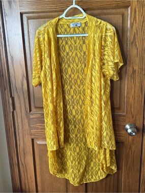 Crazy Train One Size Mustard Lace Open-Front Kimono Cardigan